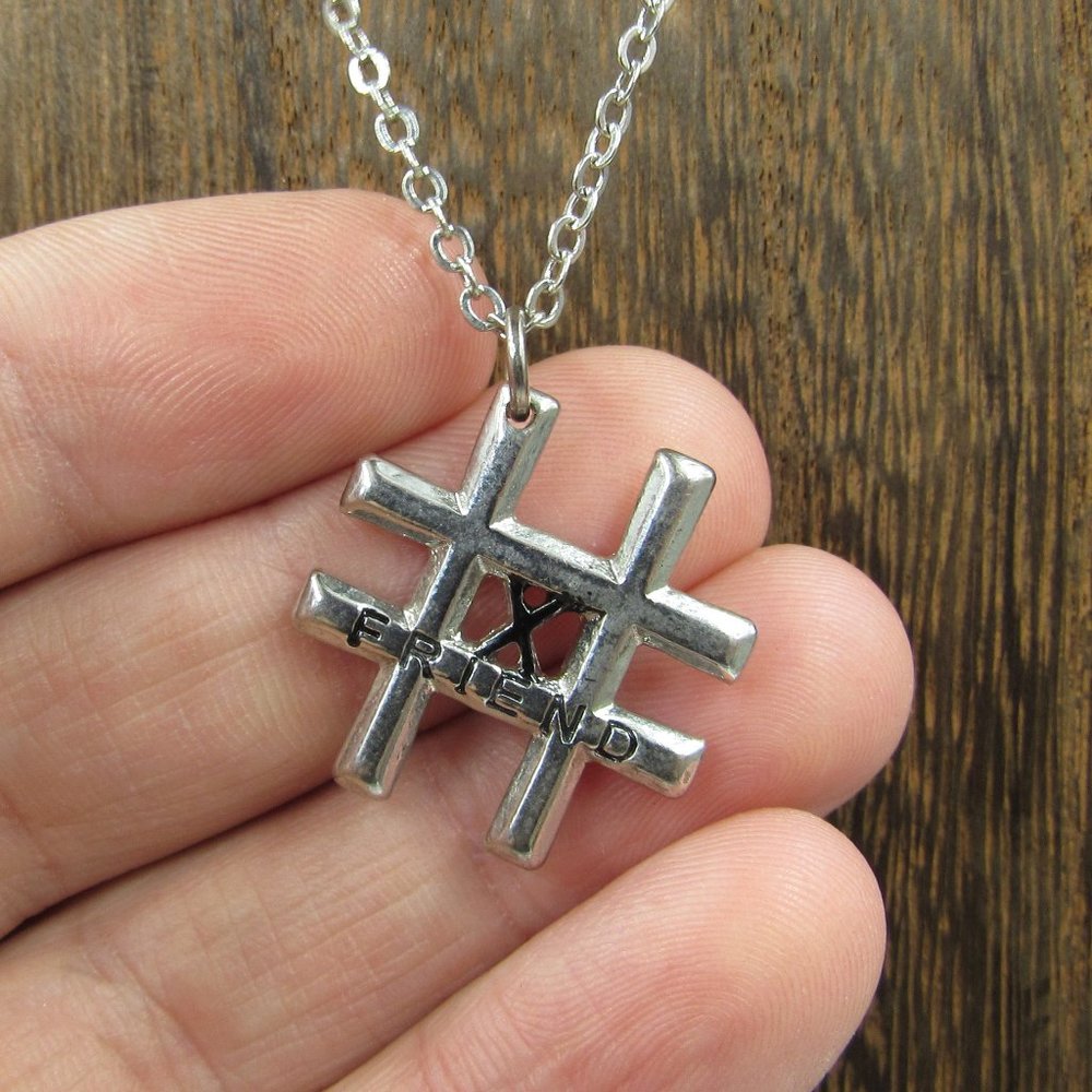 16" Silver Tone Friends Hashtag Necklace Vintage